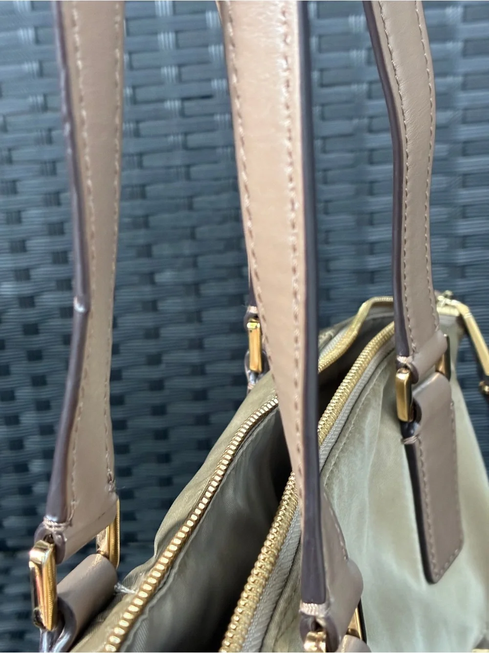 MICHAEL KORS BAG,Michael Kors Beige and Tan Leather-Trim Tote